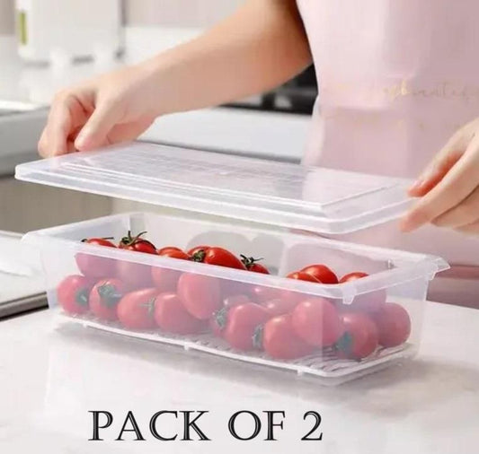 Plastic storage box with lid holding fresh tomatoes, kitchen container pack of 2 at NayiDeals