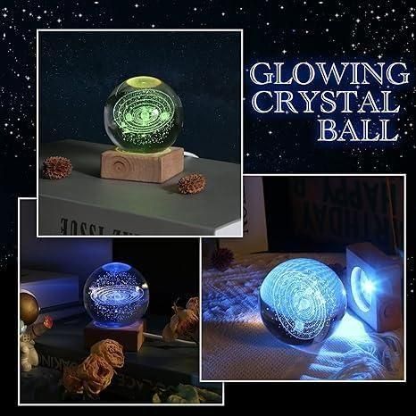 LED glowing crystal ball decor on wooden base, trending gadget at NayiDeals, night setting