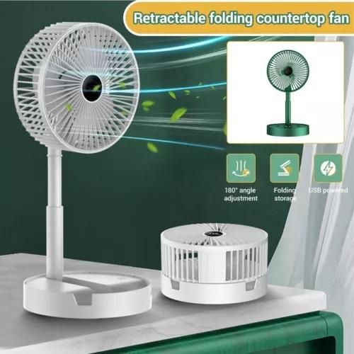 Retractable folding countertop fan with adjustable height, USB powered, on tabletop, NayiDeals