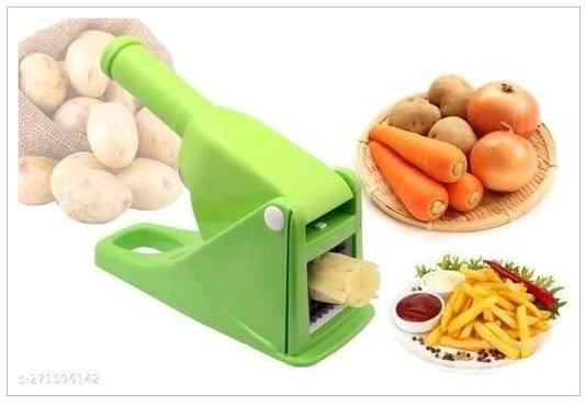 Green potato and vegetable cutter, potatoes, carrots, onions, and fries on NayiDeals
